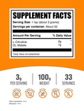 BulkSupplements Citrulline Malate 2:1, portion 3 g pour vos séances d'entraînement.