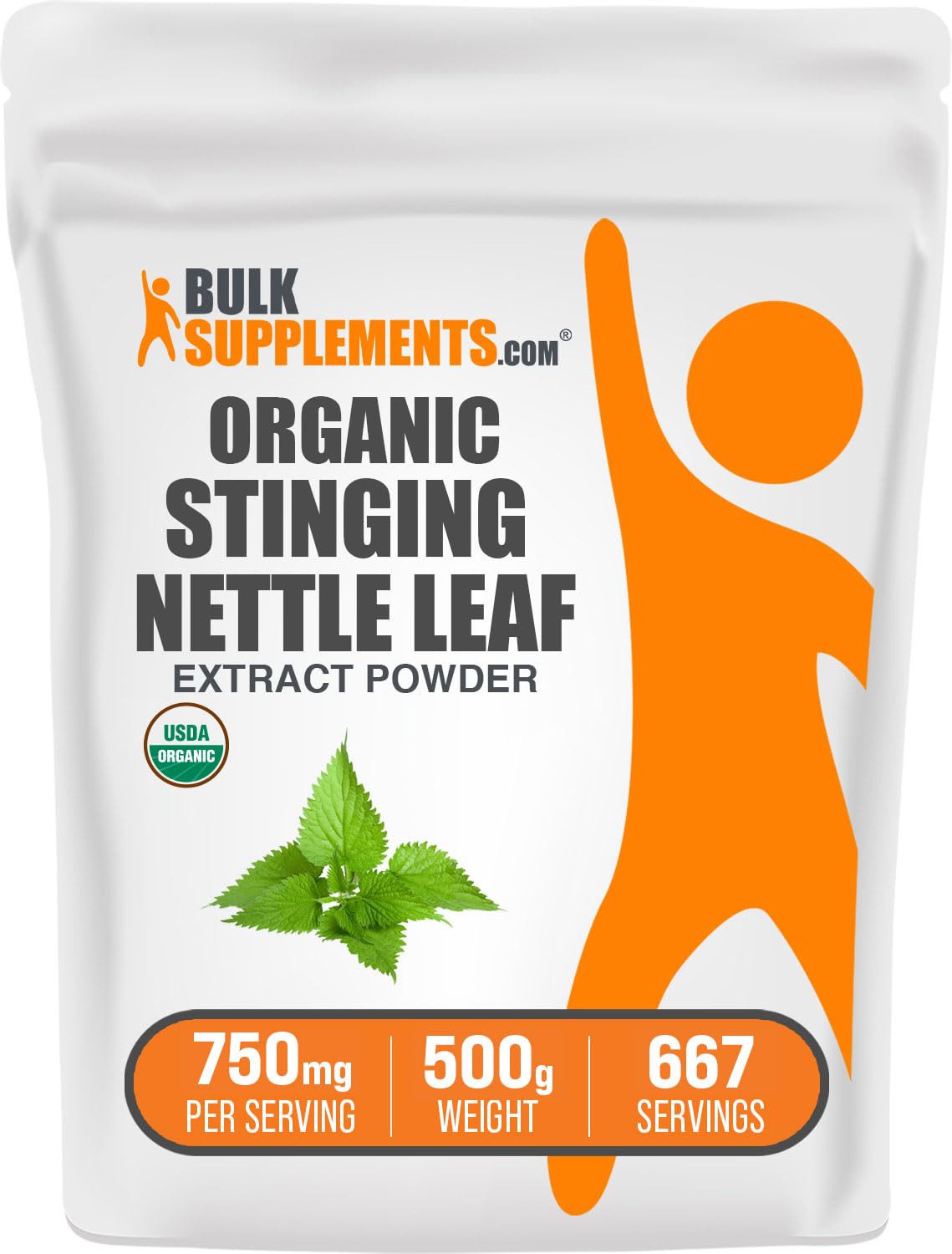 BulkSupplements Poudre d’Ortie Biologique – flacon, soutien quotidien de bien-être naturel.