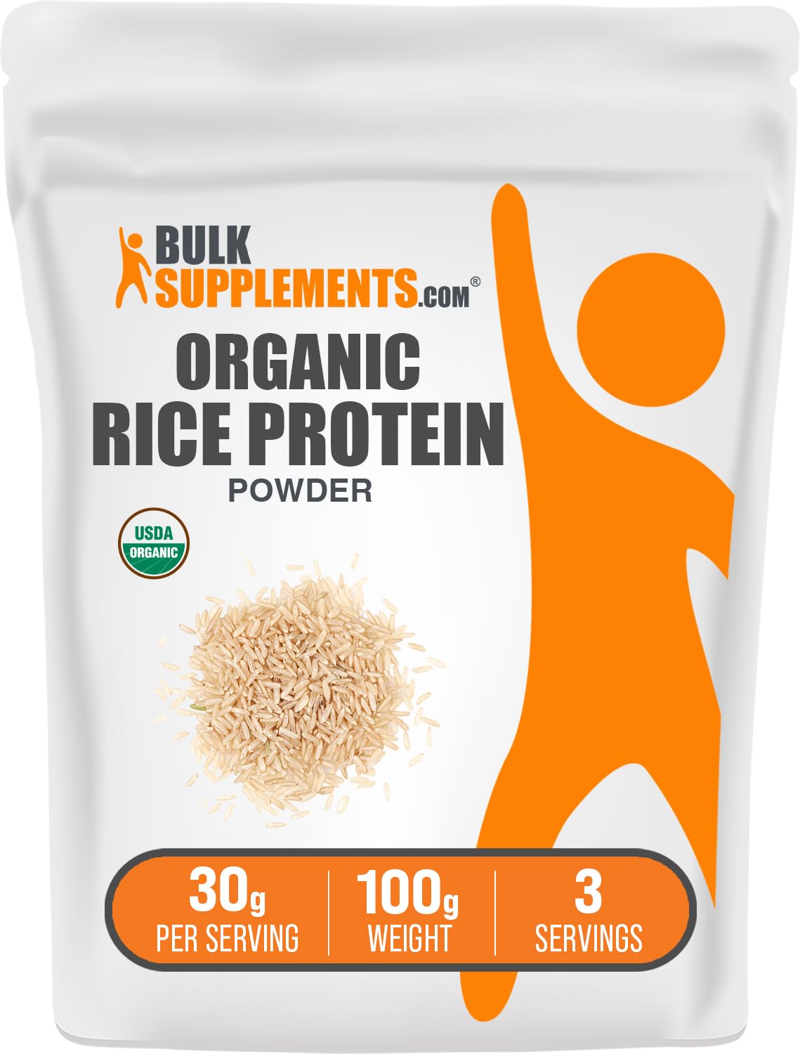 BulkSupplements protéine de riz biologique — poudre polyvalente pour shakes végétaux et nutrition quotidienne.