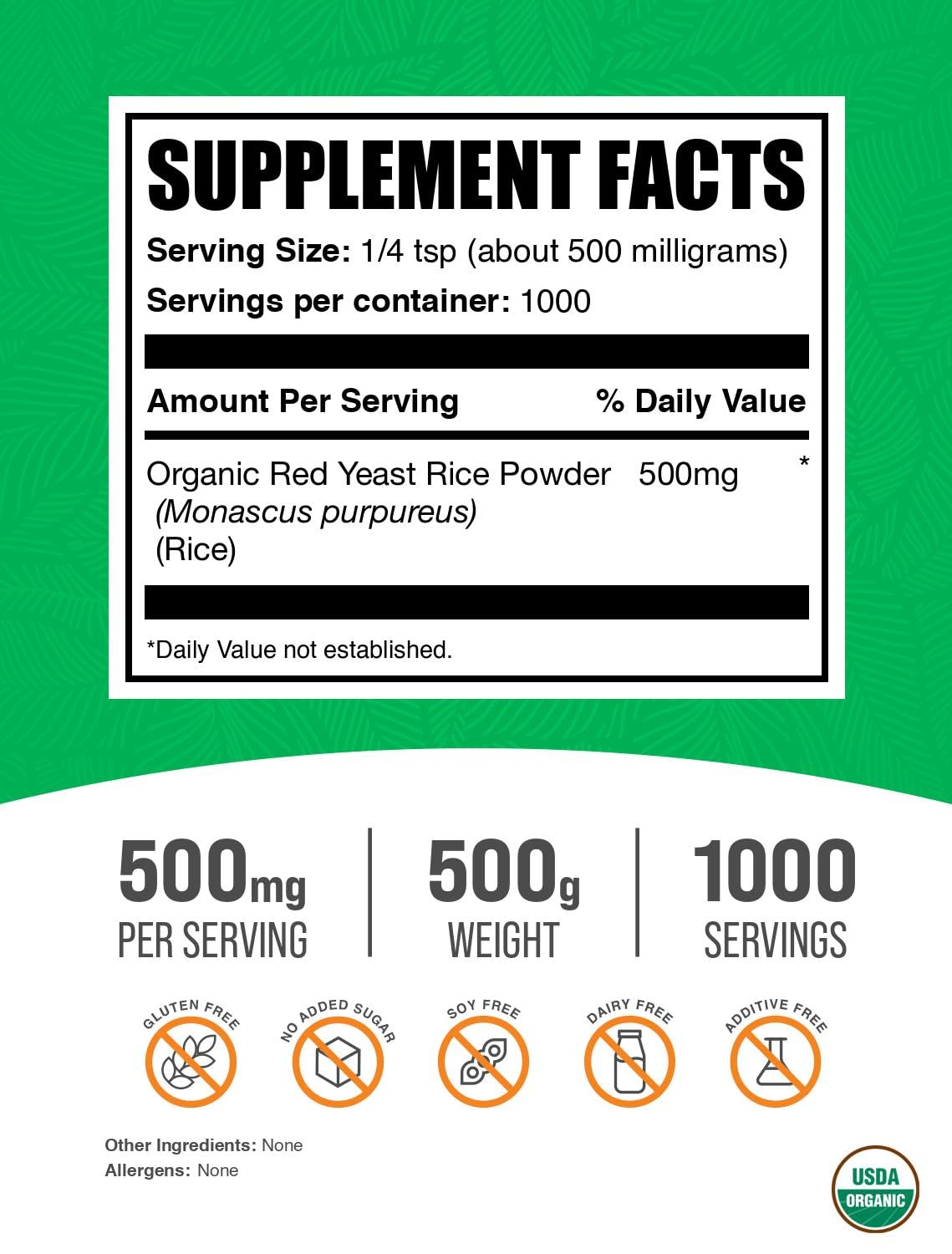 Flacon BulkSupplements Riz Rouge Fermenté pour une consommation régulière.