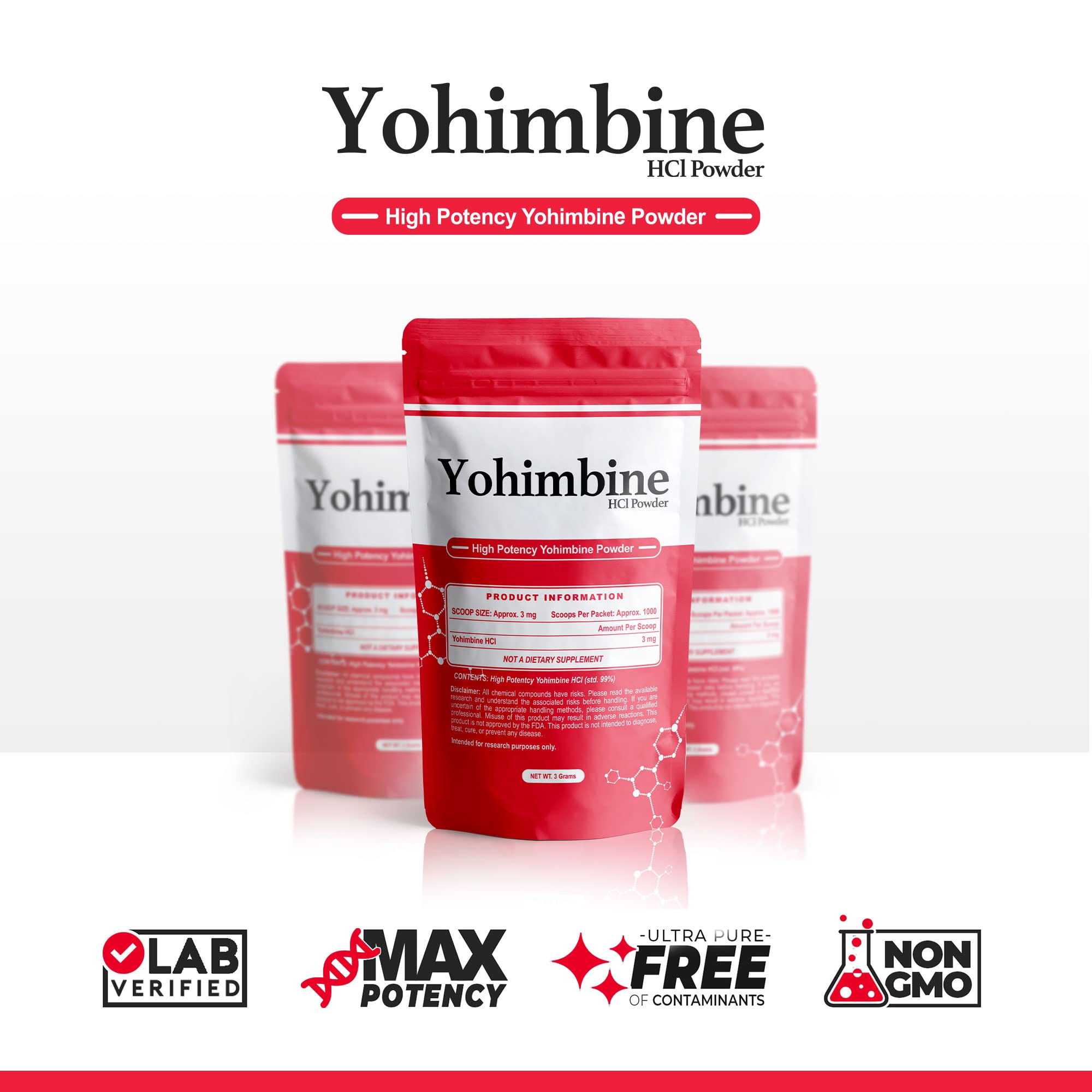 Étiquette claire et emballage BulkStimulants Yohimbine HCl facilitant l'identification