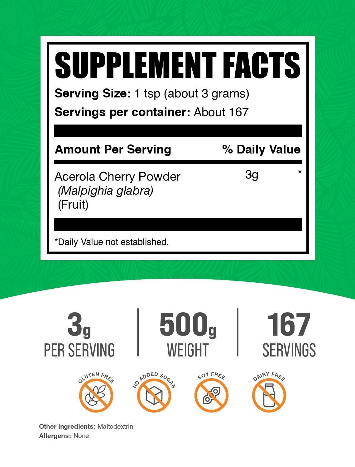 BulkSupplements Cerise d'Acérola Poudre avec cuillère doseuse, pratique pour doser.