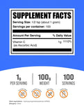 Bulksupplements Acide ascorbique, portion de 1 g, dosage facile.