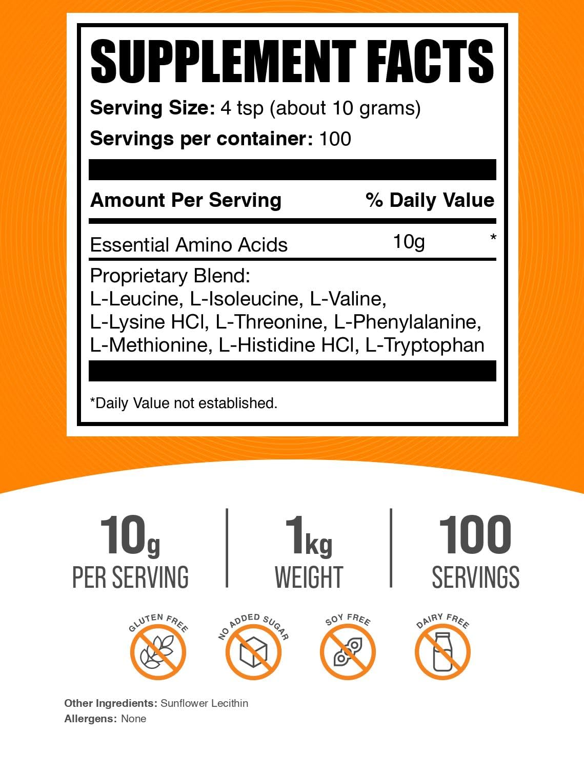 BulkSupplements acides aminés essentiels, poudre incolore, mélange facile dans un shake quotidien
