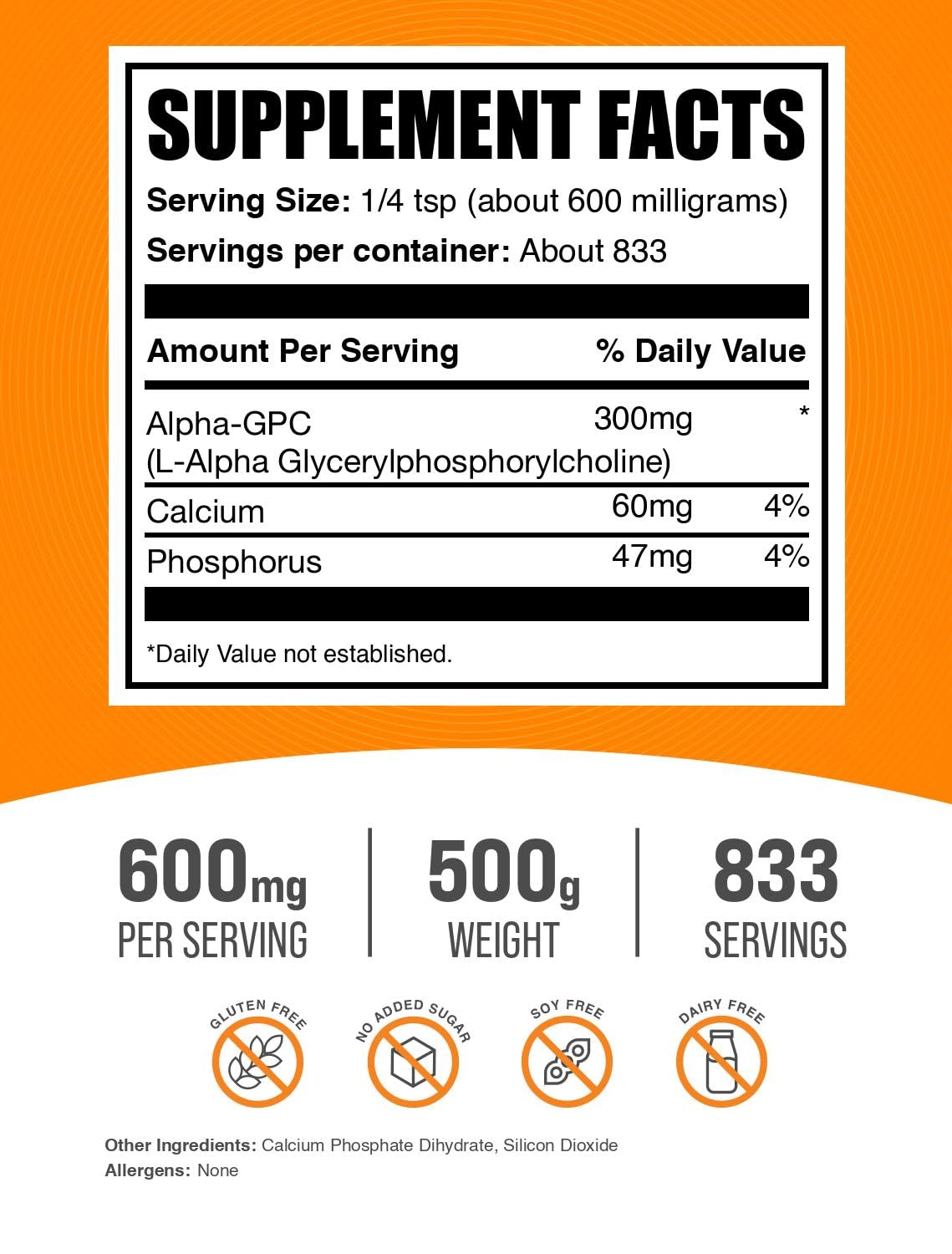 Dose Alpha GPC BulkSupplements, précision de dosage pour une routine personnalisée.