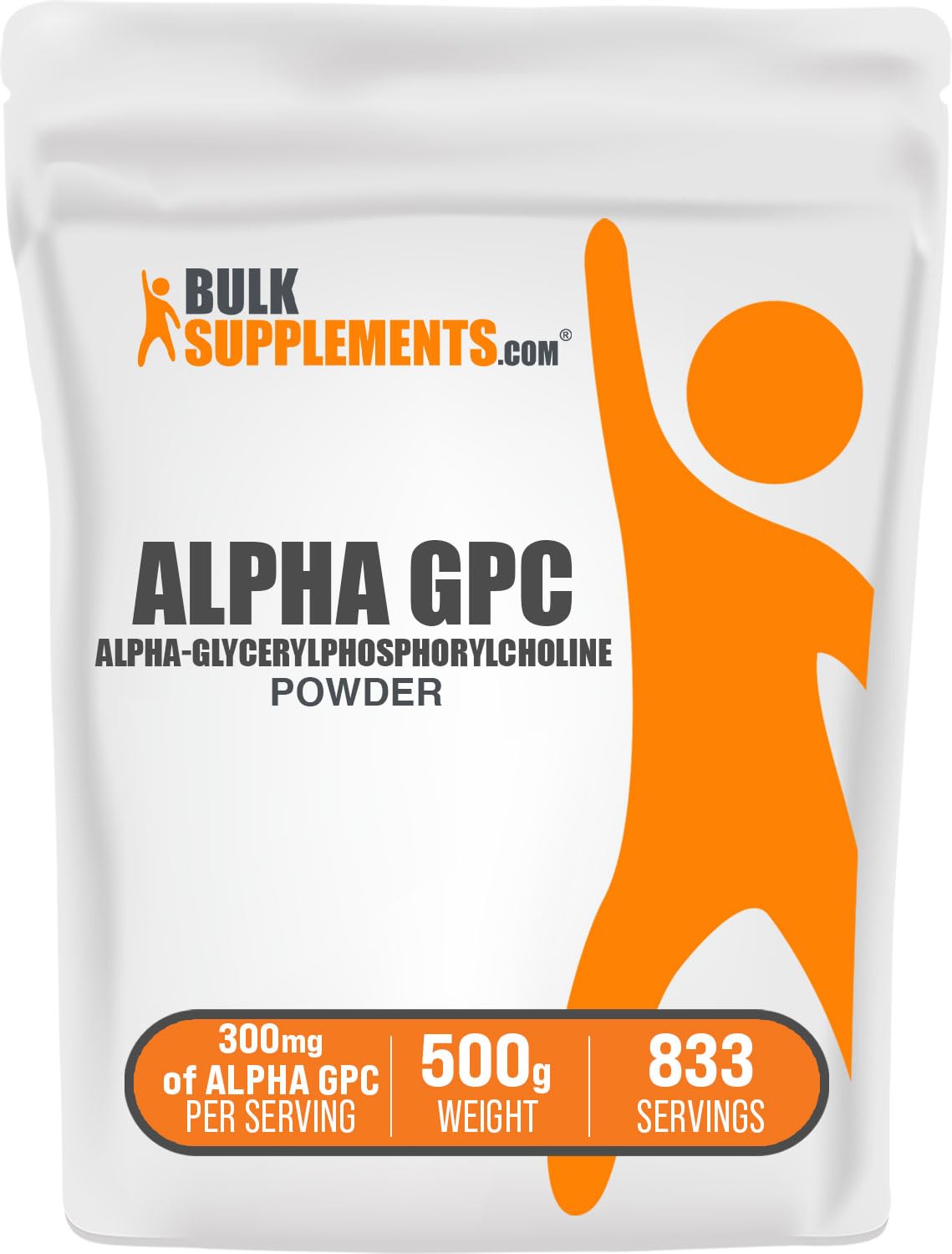 Poudre Alpha GPC BulkSupplements dans son emballage, pratique et prête à l’emploi.