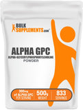 Poudre Alpha GPC BulkSupplements dans son emballage, pratique et prête à l’emploi.