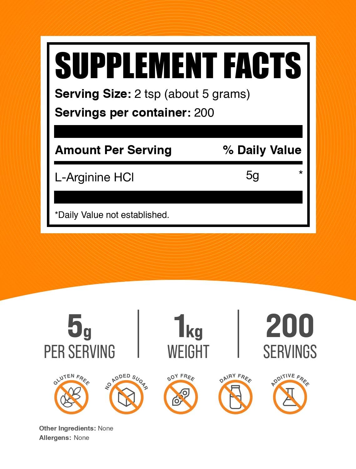 Bulksupplements L-Arginine HCl – Emballage 1 kg, pratique et fiable pour votre routine quotidienne.