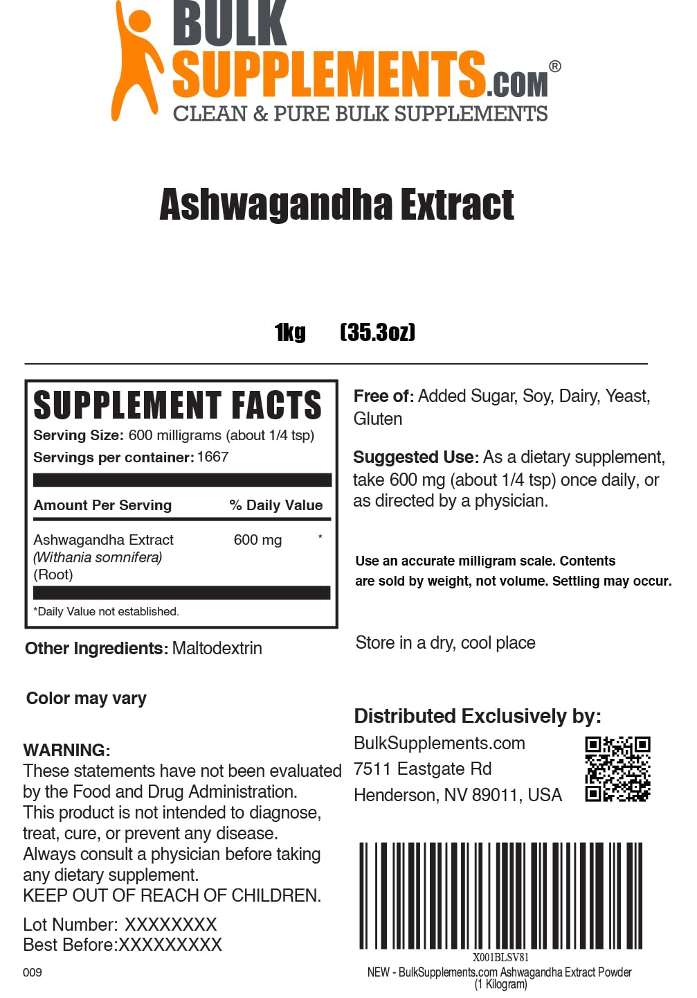 Ashwagandha BulkSupplements – utilisation quotidienne favorisant équilibre et bien-être potentiels