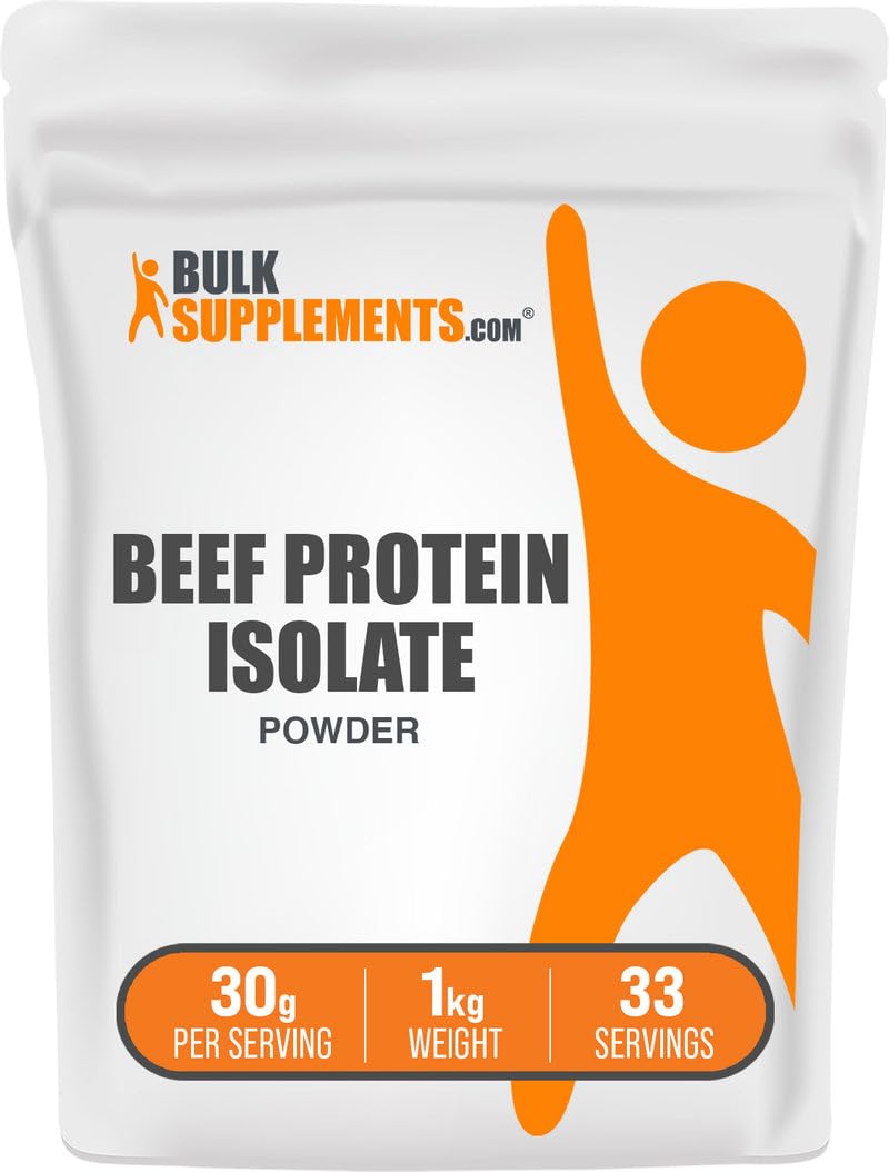 Beef Protein Isolate Bulksupplements — poudre sans lactose pour mélanger facilement dans vos shakes.