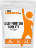 Beef Protein Isolate Bulksupplements — poudre sans lactose pour mélanger facilement dans vos shakes.