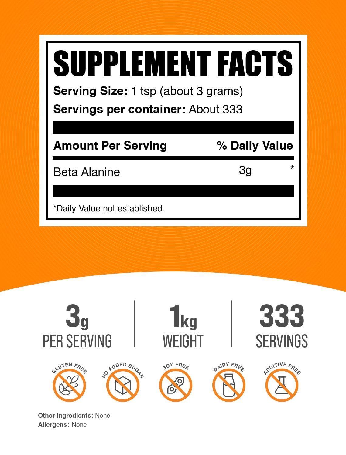 Scoop de Beta-Alanine et dosage de 3 g par portion pour vos entraînements.