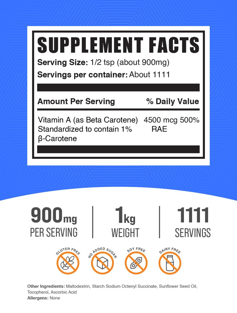 Bulksupplements Beta Carotene : doseur intégré pour mesurer facilement la dose quotidienne.