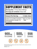 BulkSupplements Bêta-carotène Poudre, étiquette claire pour vérifier la composition et les informations.