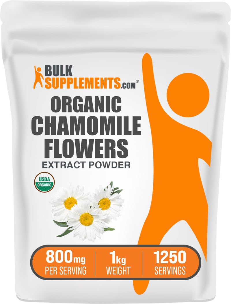 BulkSupplements Poudre d’extrait de camomille biologique dans un bocal, détente naturelle