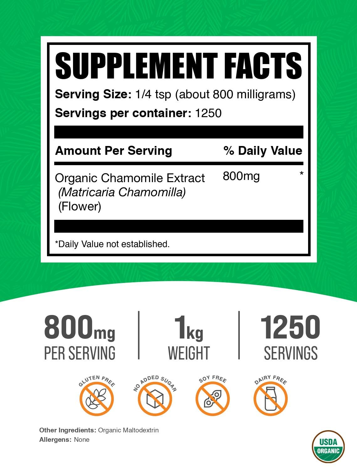 BulkSupplements Extrait de camomille biologique avec doseur, usage quotidien pratique