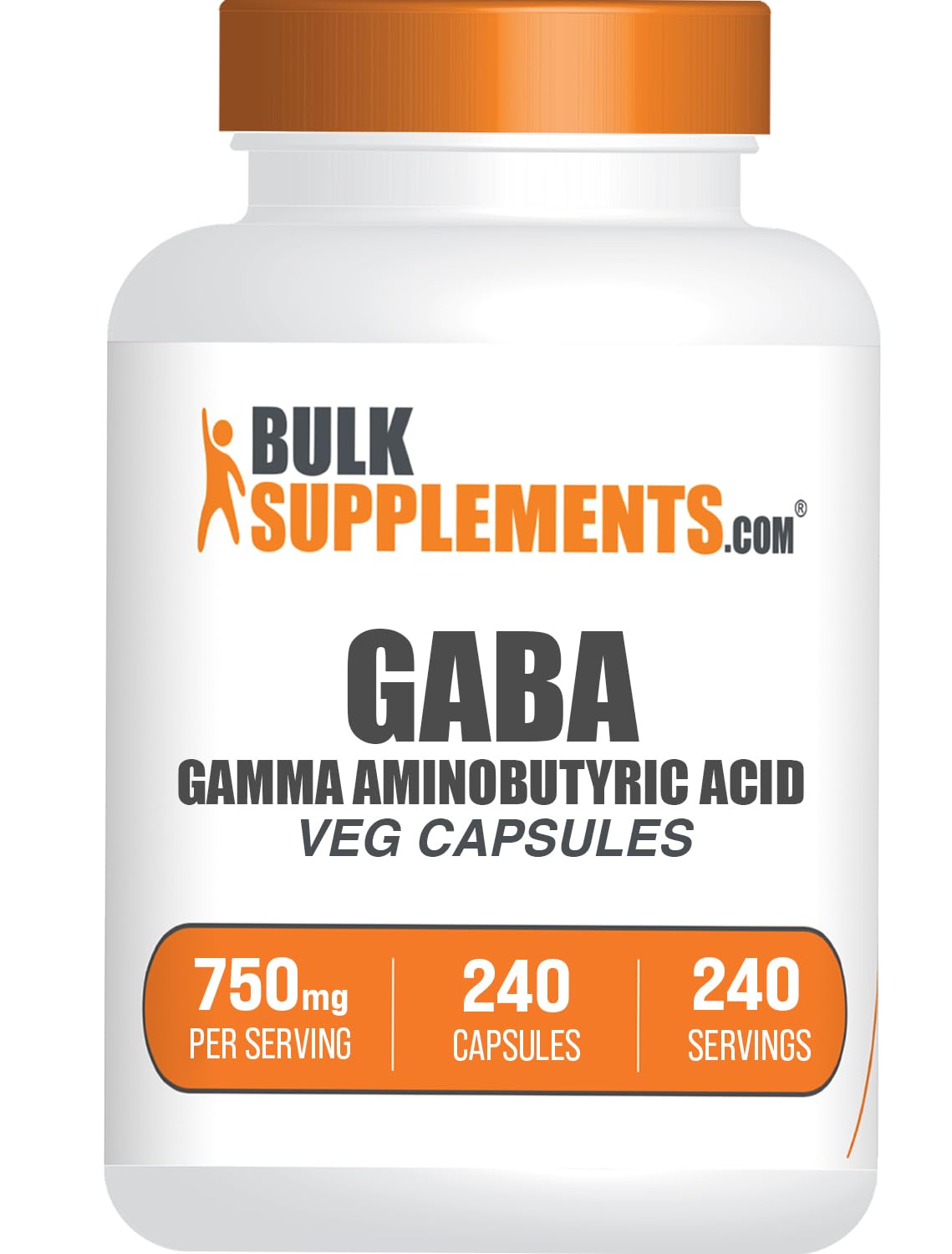 GABA 750 mg de Bulksupplements, capsules pratiques pour une prise quotidienne.