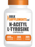 BulkSupplements N-acétyl-L-tyrosine, bouteille, soutien potentiel à la vitalité quotidienne.
