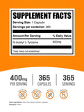 BulkSupplements N-acétyl-L-tyrosine, étiquette, meilleure traçabilité et transparence des ingrédients.