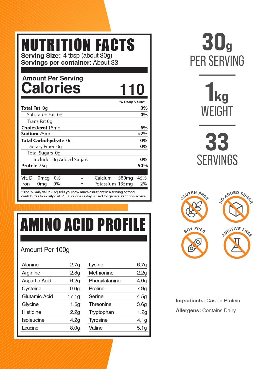 BulkSupplements Casein micellaire — dose mesurée pour un mélange après l'entraînement.