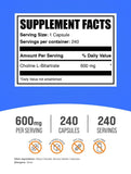BulkSupplements Choline Bitartrate, gélules simples à prendre, soutien quotidien en apport.