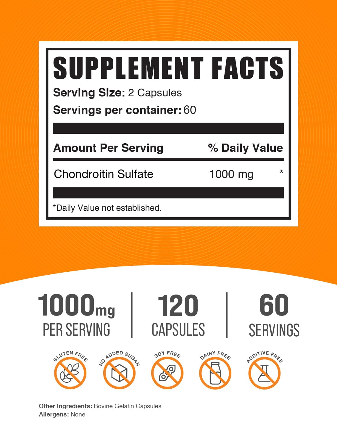 BulkSupplements Chondroïtine sulfate capsules 1000 mg — gros plan sur les capsules et leur dose.