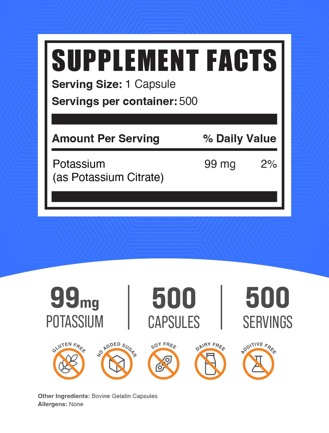 Citrate de Potassium BulkSupplements – gelules faciles à avaler sur une cuillère.