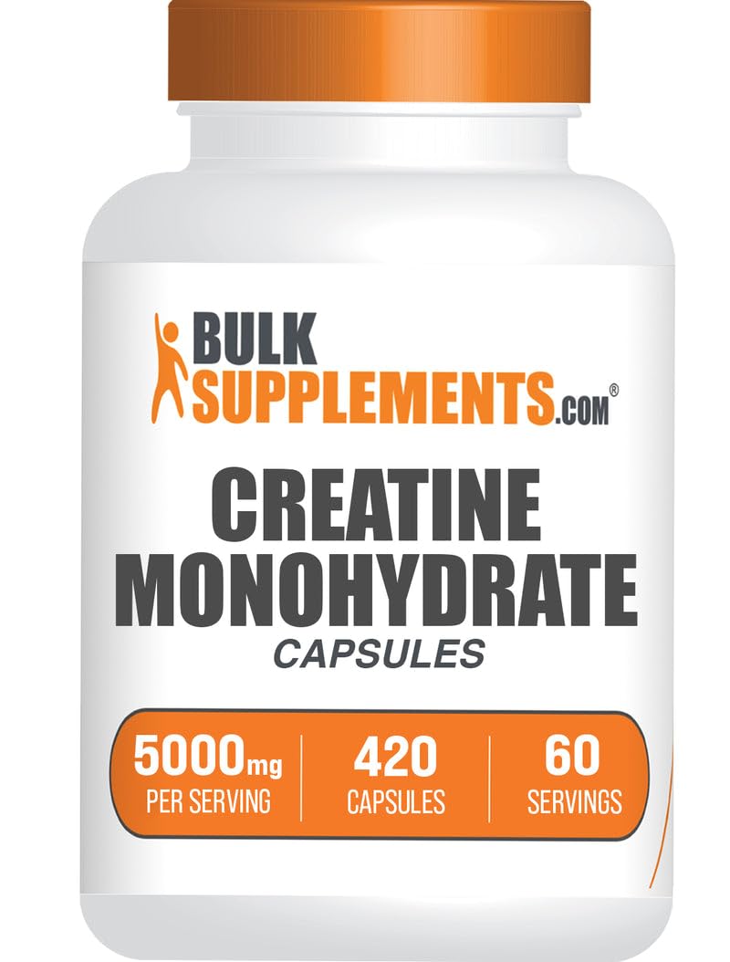 BulkSupplements Créatine Monohydrate, capsules, 5000 mg par portion pour soutenir l'entraînement.
