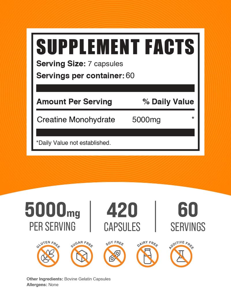 BulkSupplements Créatine Monohydrate, capsules avant l'entraînement, peut augmenter l'énergie pendant les séances.