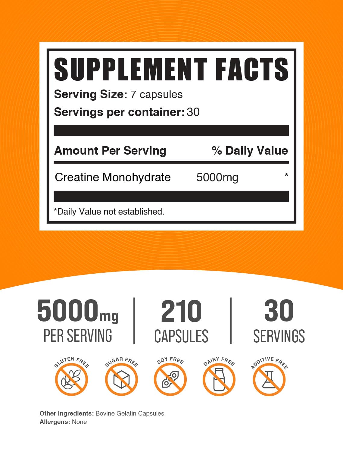 BulkSupplements Créatine Monohydrate Capsules, zoom sur les capsules: dosage clair.
