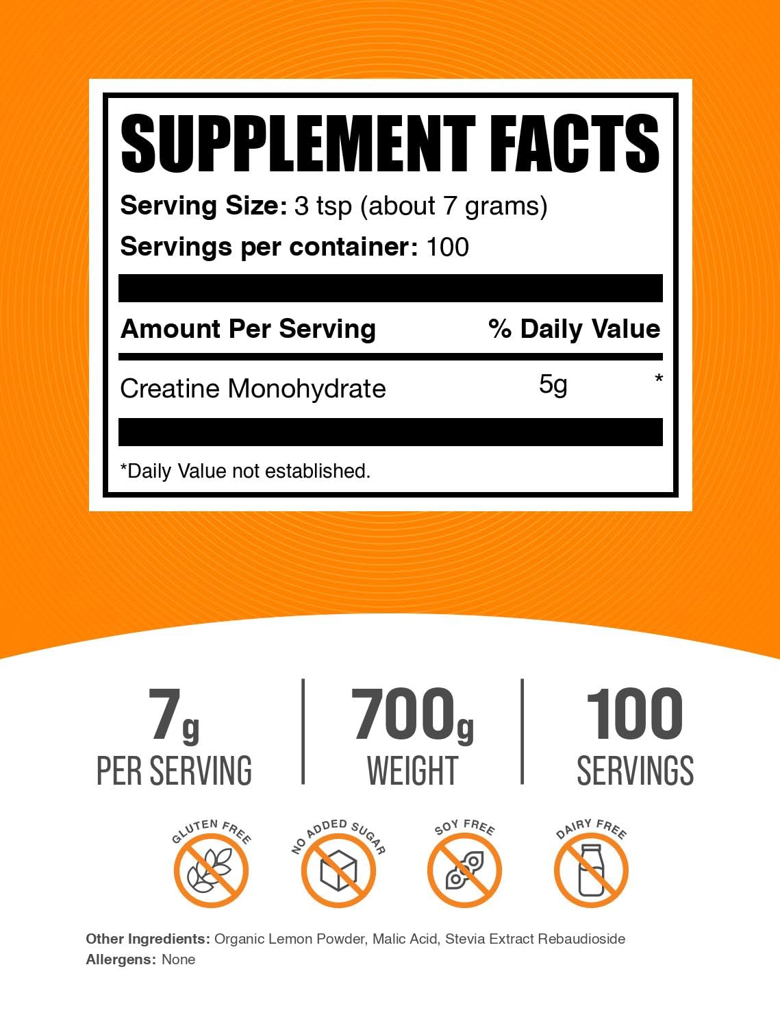 BulkSupplements créatine monohydrate micronisée poudre saveur citron italien glace, mélange facile.