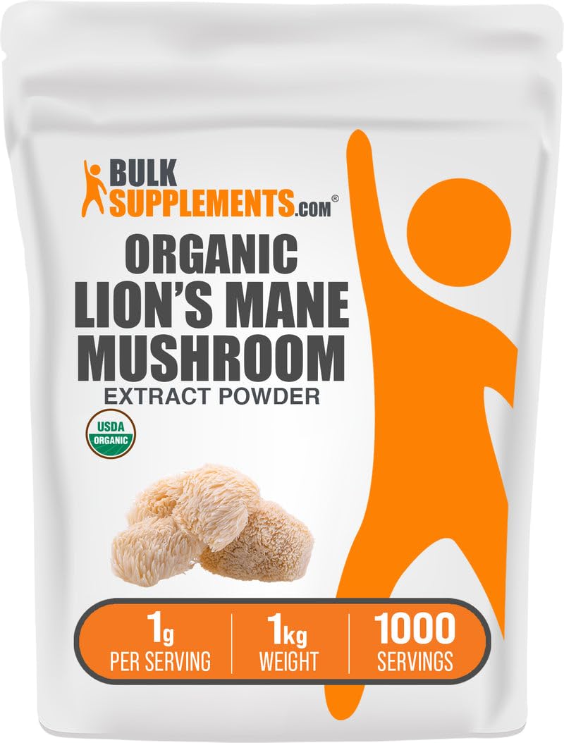 BulkSupplements criniere de lion - flacon; poudre pratique pour l'intégration quotidienne.