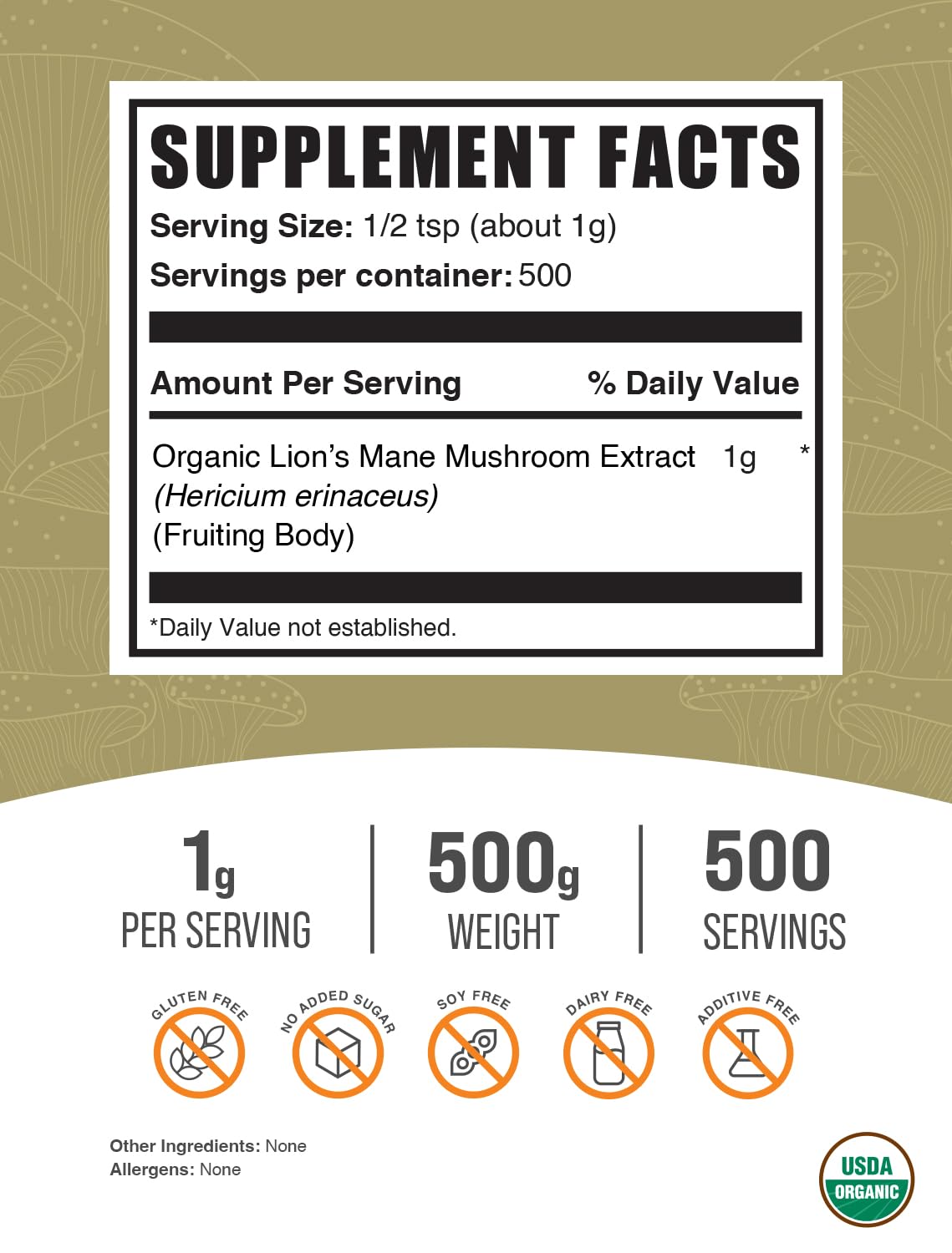 BulkSupplements crinière-de-lion poudre — prête à être ajoutée dans des boissons mixées et repas.