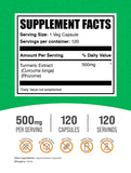 Bouteille Bulksupplements Curcumine Extrait 500 mg, 120 capsules, pratique.
