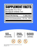 Bulksupplements Poudre D3 125mcg par portion, dosage précis pour votre routine.