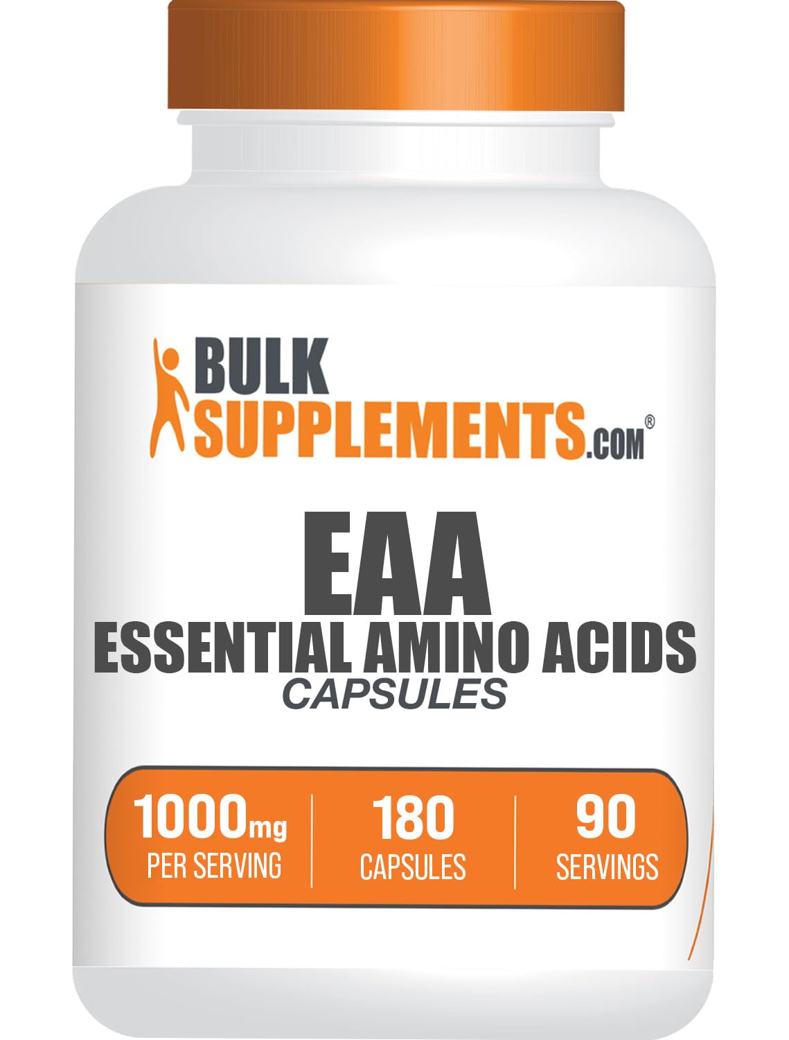BulkSupplements EAA capsules – bouteille ouverte prête à l'entraînement, pratique et rapide.