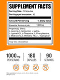 BulkSupplements EAA capsules – flacon plein montre des gélules d'acides aminés essentiels.