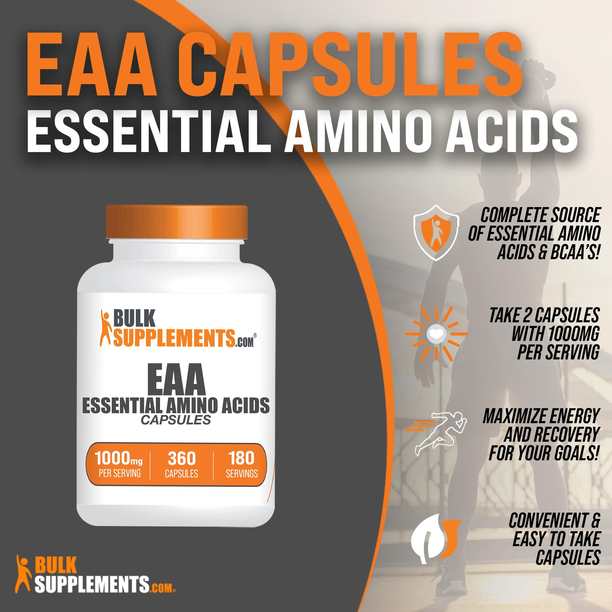 Bulksupplements EAA capsules, prise rapide après l'entraînement.