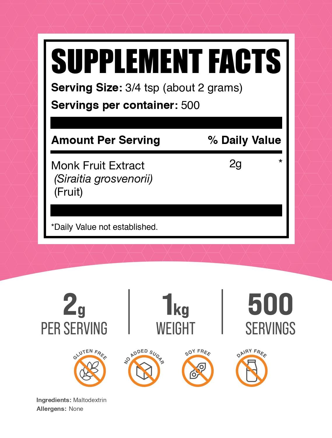 Bulksupplements Extrait de fruit de moine poudre, cuillere, dose pratique pour boissons sans sucre.