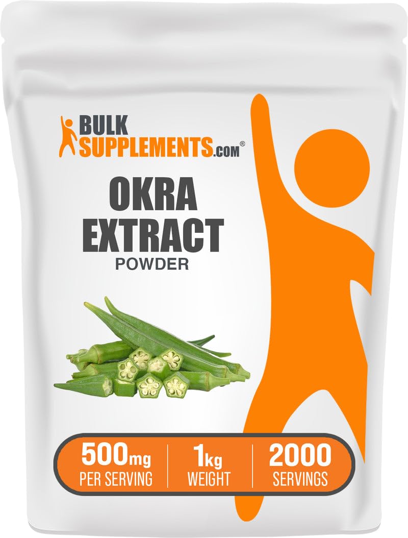 BulkSupplements Extrait Gombo Poudre dans son emballage pratique pour routine quotidienne.
