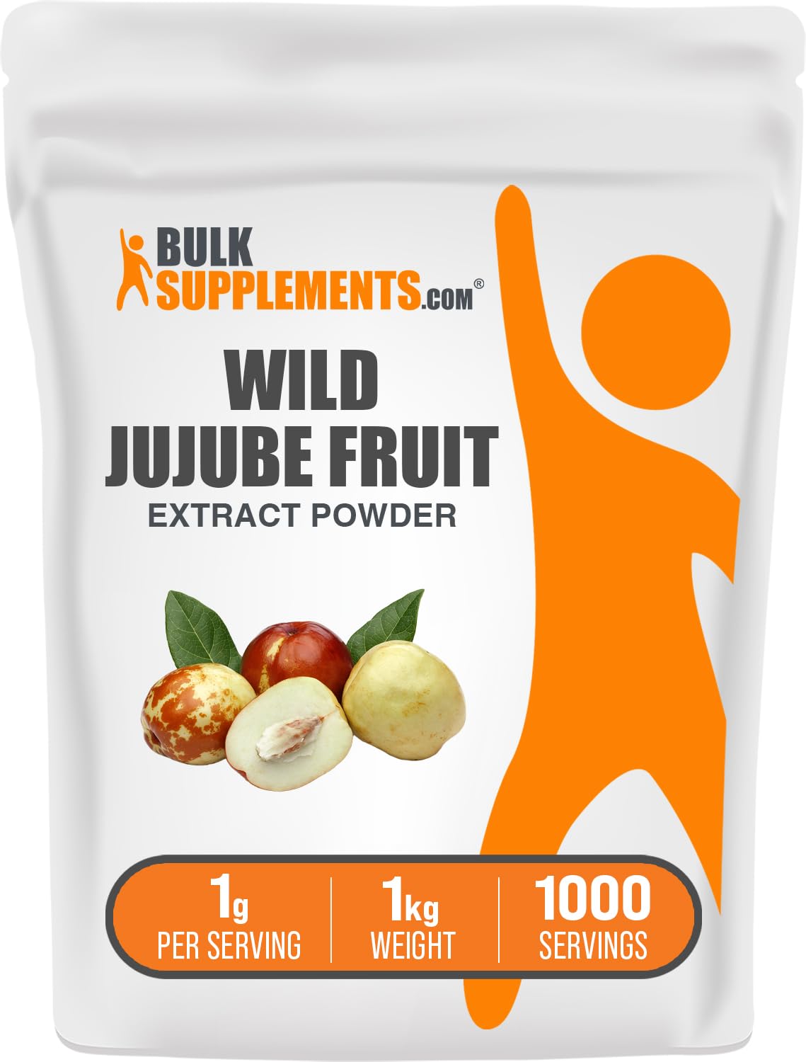 BulkSupplements Extrait de jujube sauvage en poudre — emballage pratique pour dosages quotidiens.
