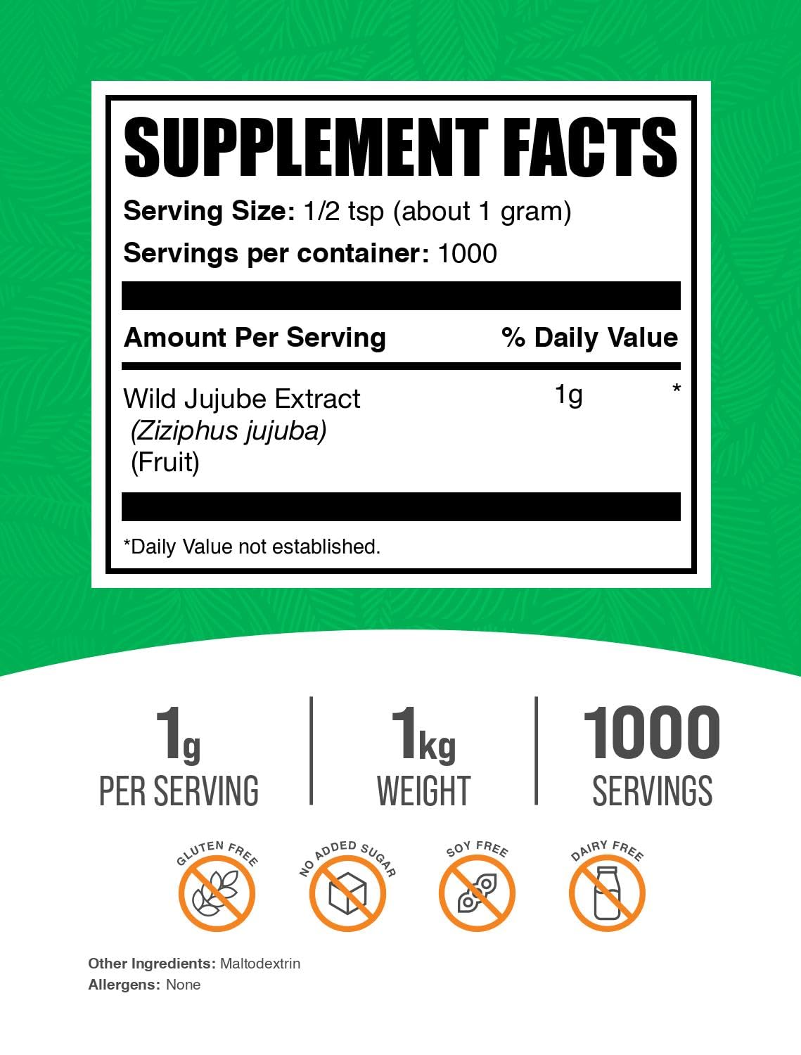 BulkSupplements Extrait de jujube sauvage en poudre — texture fine et homogène.
