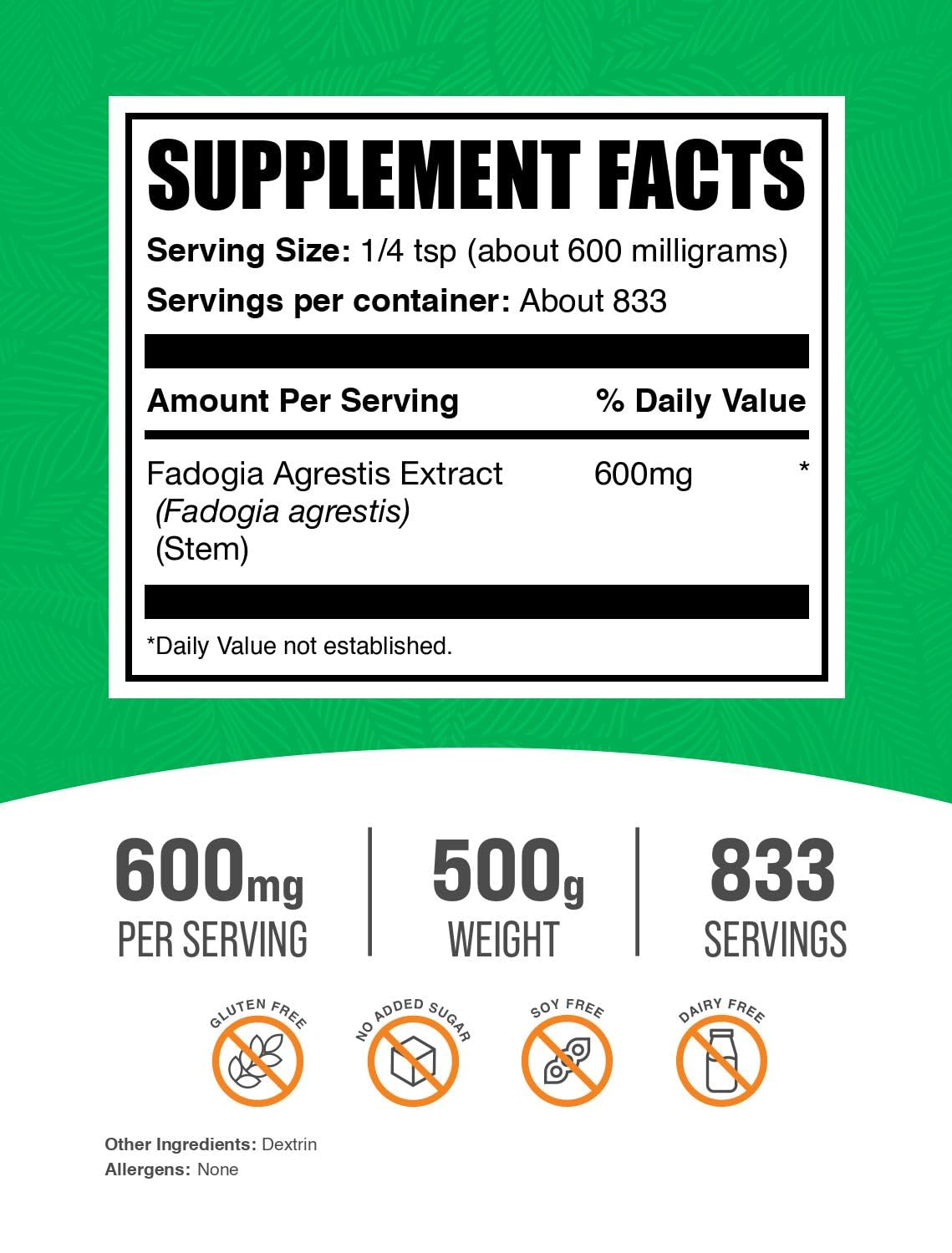 Bulksupplements Fadogia Agrestis poudre dose, facile à ajouter à votre routine bien-être.