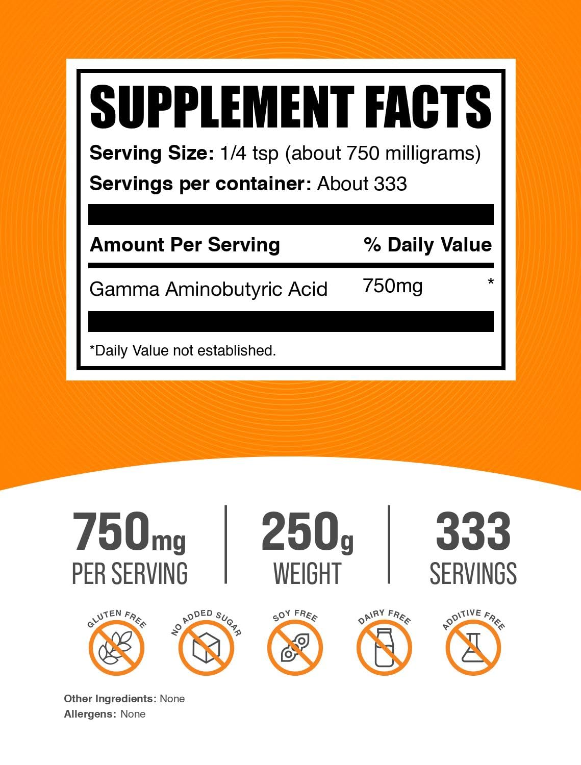 Poudre GABA BulkSupplements 750 mg avec doseur pour précision.