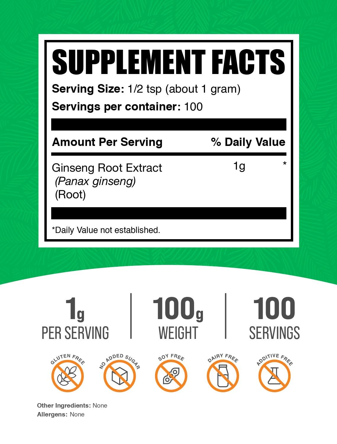 BulkSupplements Ginseng – portion de 1 g pour une dose pratique quotidienne
