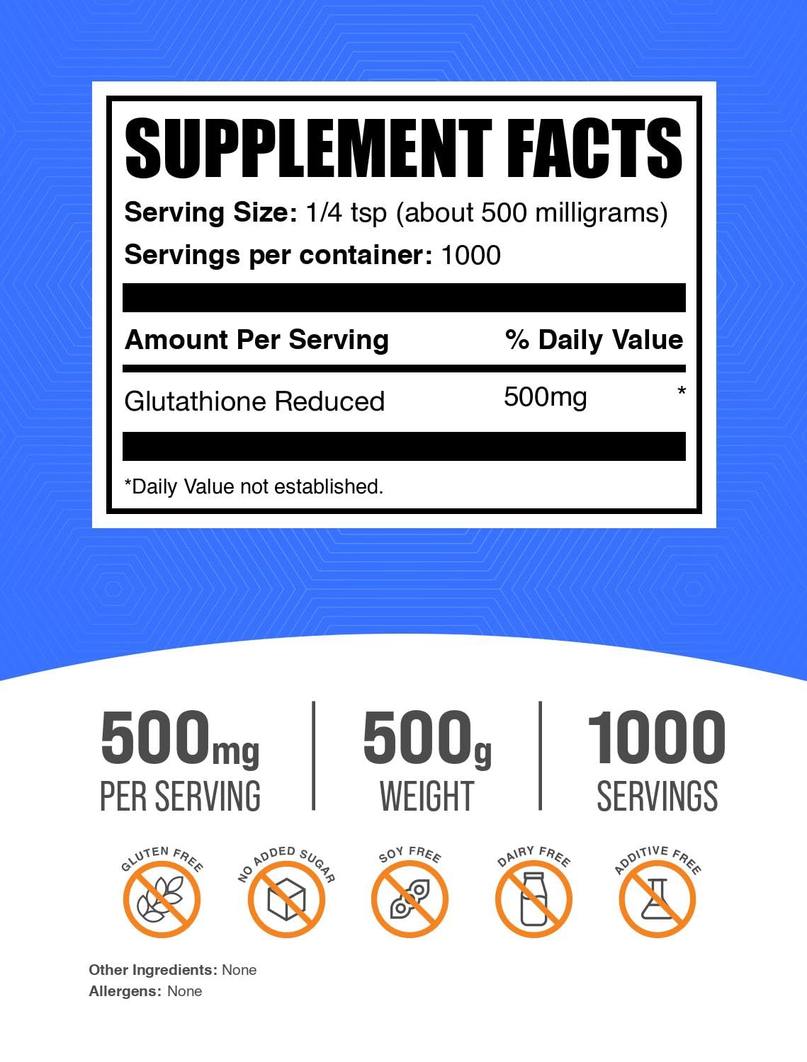 BulkSupplements Glutathion Réduit en Poudre, bouteille pratique pour dosage précis.