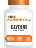 Glycine Bulksupplements – bouteille claire avec capsules, soutien général du bien-être.