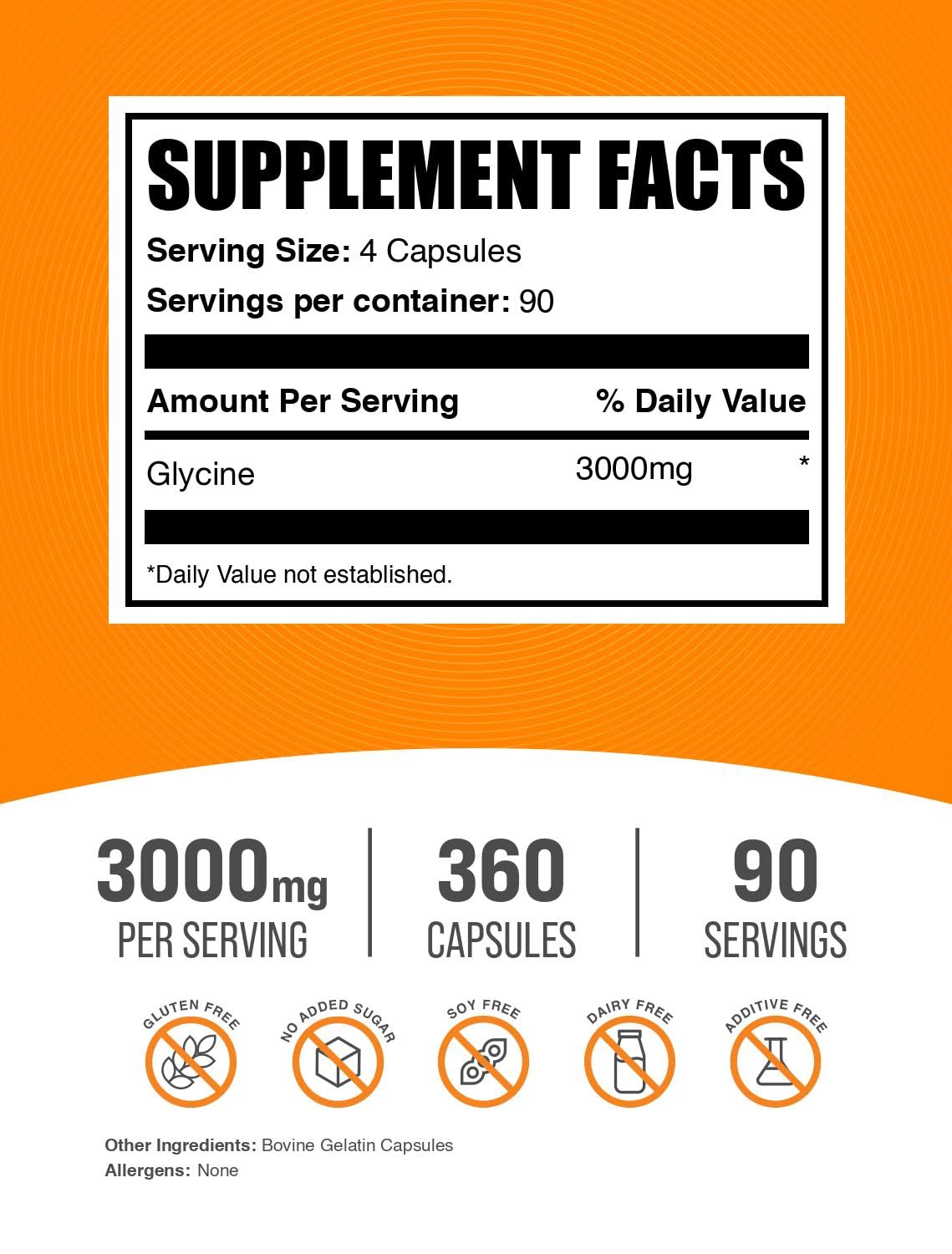 Glycine Bulksupplements – etiquette claire et transparente sur l’étiquette.