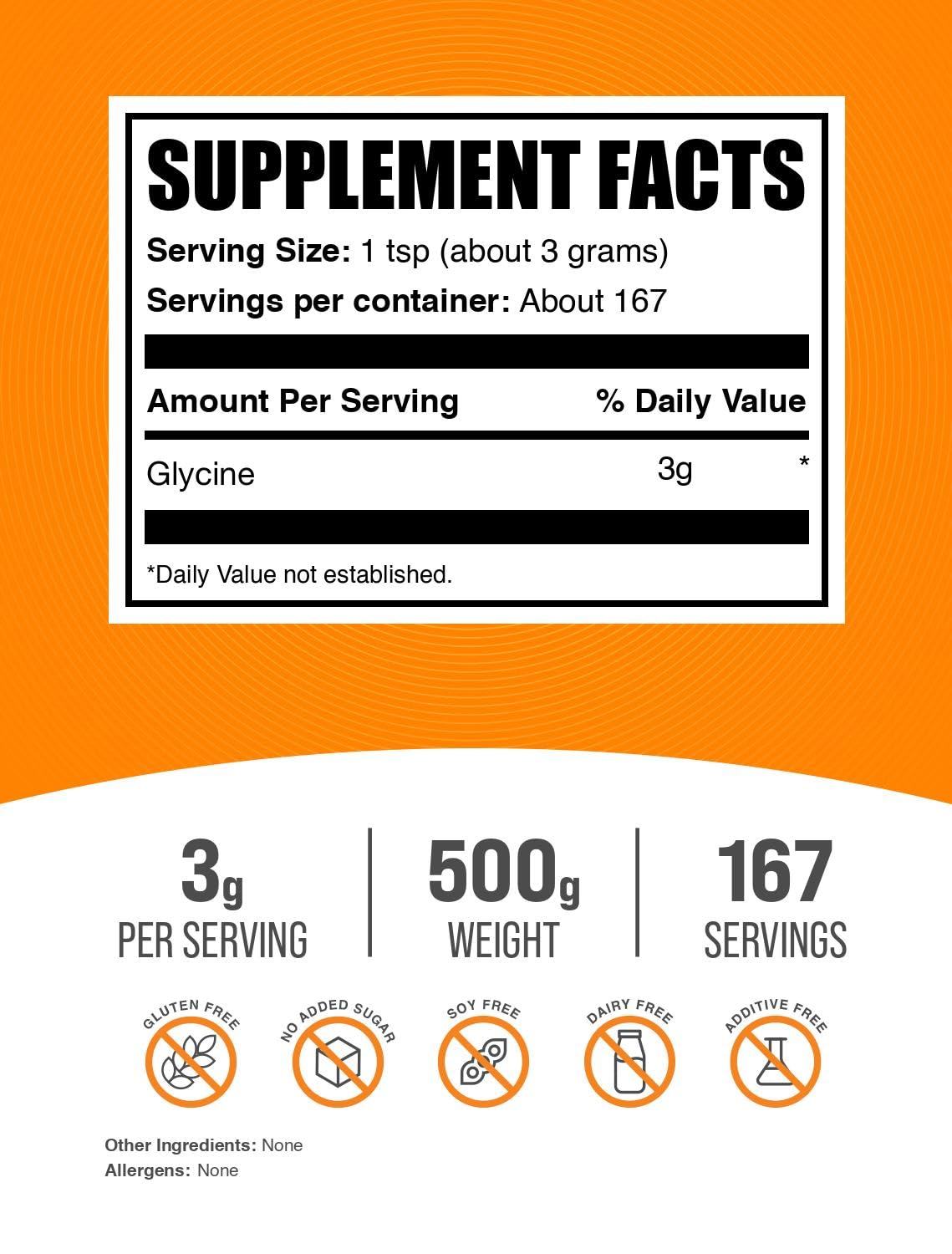 Glycine BulkSupplements avec doseur pour un dosage précis.
