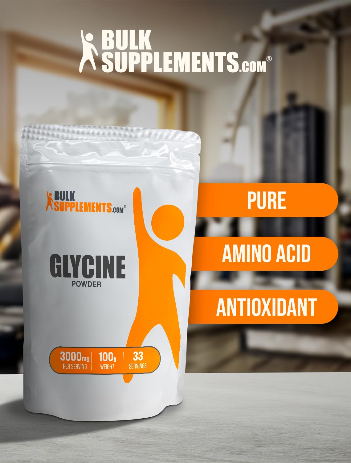 BulkSupplements glycine en poudre – étiquette et contrôle qualité pour la traçabilité.